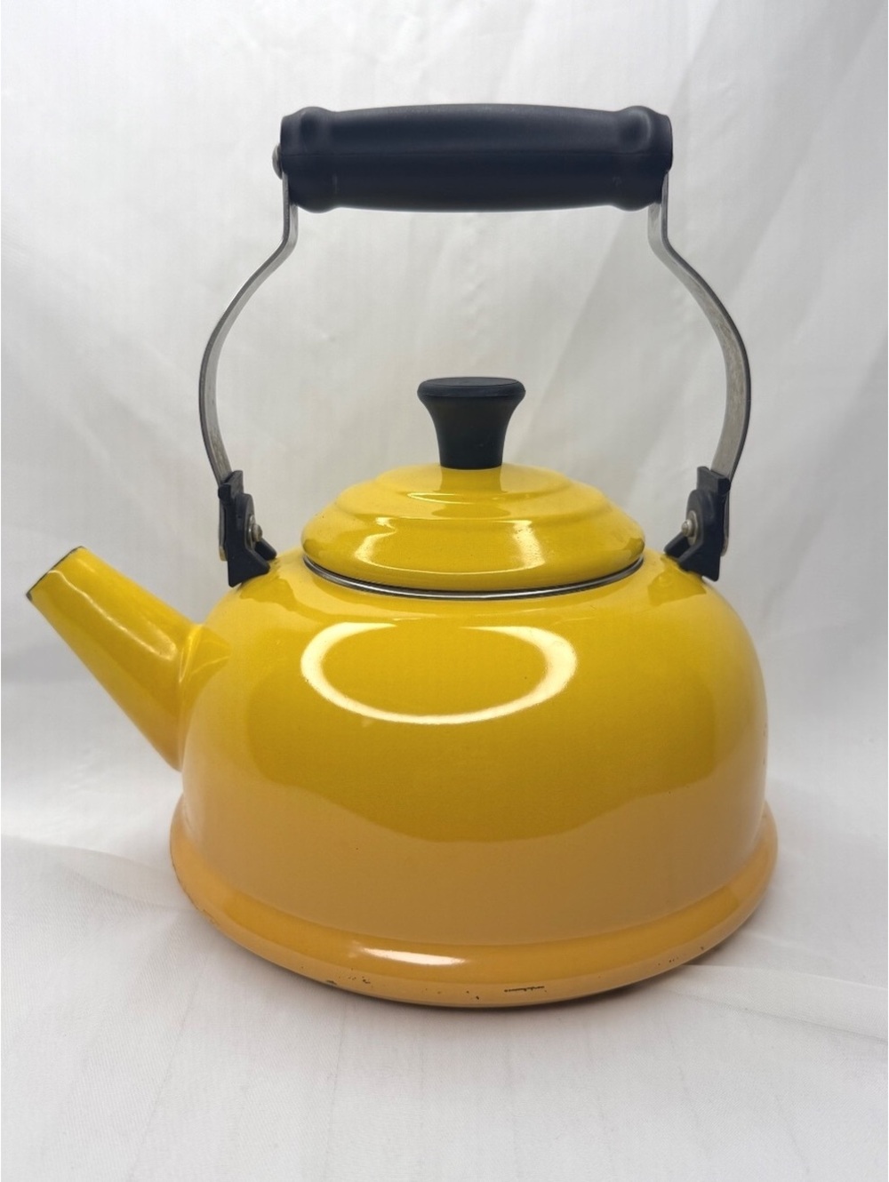 Vintage 1970s-80s Le Creuset Yellow 1.7 Qt Whistling Kettle